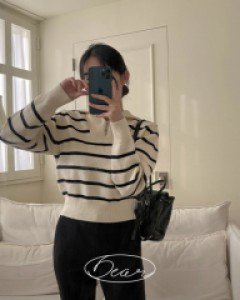 [Dear Short Women] horizontal striped Shawl Collar Knitwear