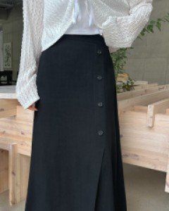 [EVELLET] Hanio Slit Linen Long Skirt