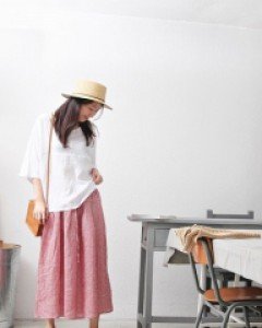 Linen Check Long Skirt -2Color