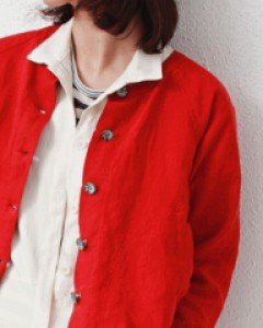 Sale-Round linen fuzzy jacket-Red 93500-->69800