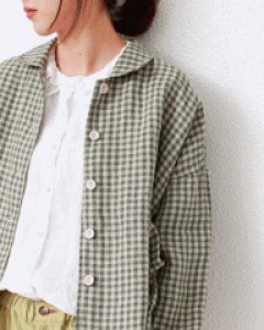 Sale-Checked linen jacket-Khaki 106200-->79800