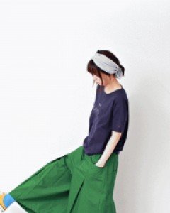 Sale-Wide pleated skirt-Navy 85300->66500