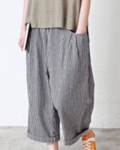 Stripe Shirring Pants-2Color