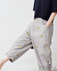 Cute strawberry embroidered baggy pants - thin and soft