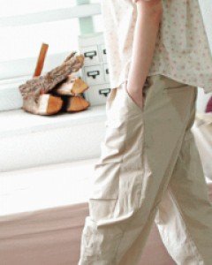 Side shirring pleated span pants-3Color