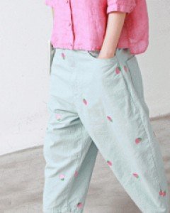 Cute strawberry embroidery pants - thin and soft