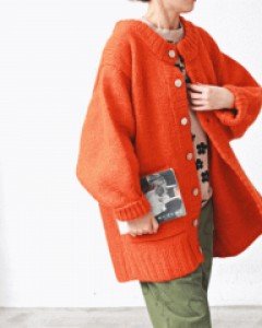 Sale-Wool Knit Coat-Orange 142200-->99000