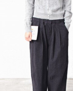 Fine check pleated baggy pants-2 Colors