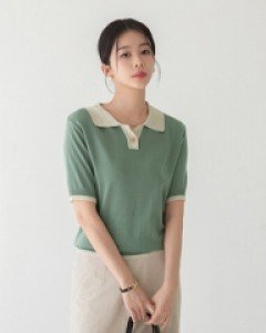 Collar color matching Short-sleeve Knitwear