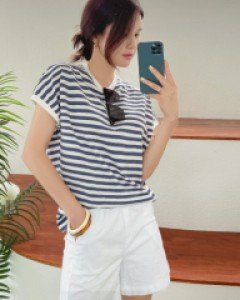 Block horizontal striped short-sleeved T-shirt