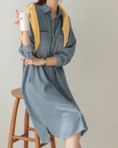 Snap button half-open denim dress