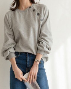 Side neck button sweatshirt