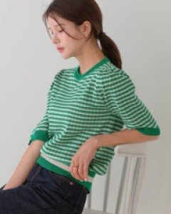 Wave Horizontal Stripes half-sleeve Knitwear