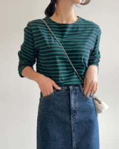 [valyou] Jenny VY Patch Horizontal Striped T-shirt