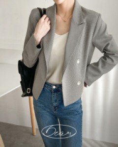 [Dear Short Women] Check double Crop Jacket