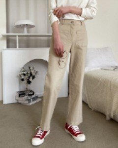 Pocket Color Cotton Pants (Semi-Wide)