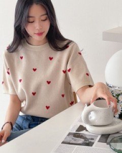 Dot heart Short-sleeve Knitwear