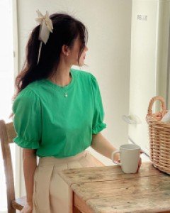 [valyou] Puff sleeve bendable short-sleeved T-shirt