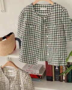 [Dear Short Women] Ann Checkered Pocket Short-Sleeved Jacket