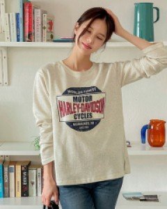 Motor-printed Slit Long-sleeved T-shirt