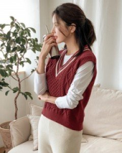 Daily Line Color Matching Knitwear Vest