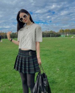 Lame check belt skirt