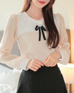 (브로치셋트)화이트로즈배색*blouse/m9870