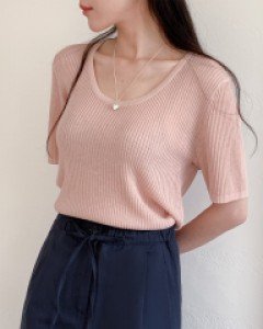 Linen U Neck Ribbed Knit