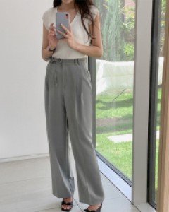 bowknot strap pintuck slacks