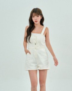 포 버튼 멜빵 숏 팬츠 KA2204