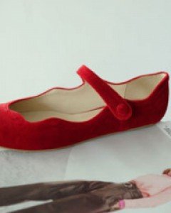 Red velvet flat shoes