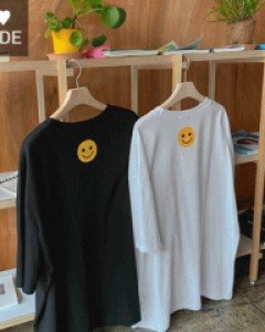 Bag smile printing 7-part long tee