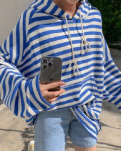 O2 Stripe Boxy Long Hoodie