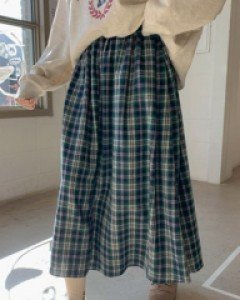 Pie check banding long skirt