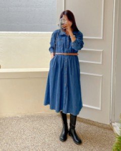 Maternity*Reassemble Denim One Piece (Belt Set)