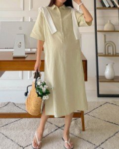 Maternity* Cuckoo Shirt Linen Dress (feeding)