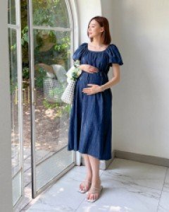 Maternity* Puff Denim One Piece