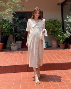 Maternity* Shuji Frill Color One Piece