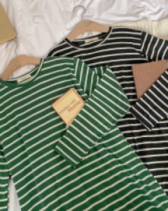 [LabelsD]Long-sleeve Momilon Stripe One Piece*Maternity