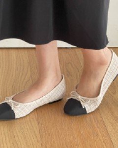 two tone twill Flat shoes