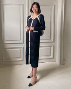 Maternity*Shoulder line color combination Knit Dress