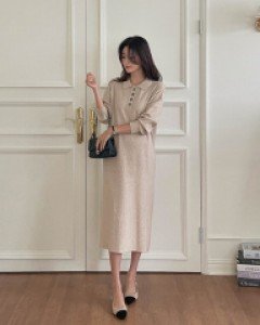 Maternity* Collar Button Corrugated Knit Dress