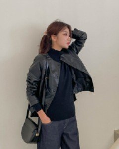 Maternity*China Neck Leather Jacket