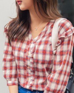 [EVELLET] Arins Frill Check Blouse