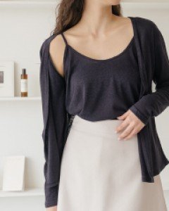 [EVELLET] Viveret Linen Cardigan Sleeveless SET