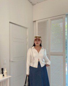 [EVELLET] Rivet back banding Denim Long skirt