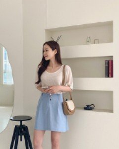 Limune Back Banding Linen Pintuck Skirt