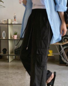 [EVELLET] Kumedin Cargo string Waistband Pants