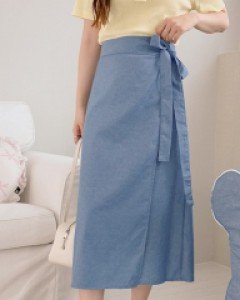 Polua Denim Wrap Long Skirt