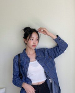 [EVELLET] Chuhia stitch Denim Shirt